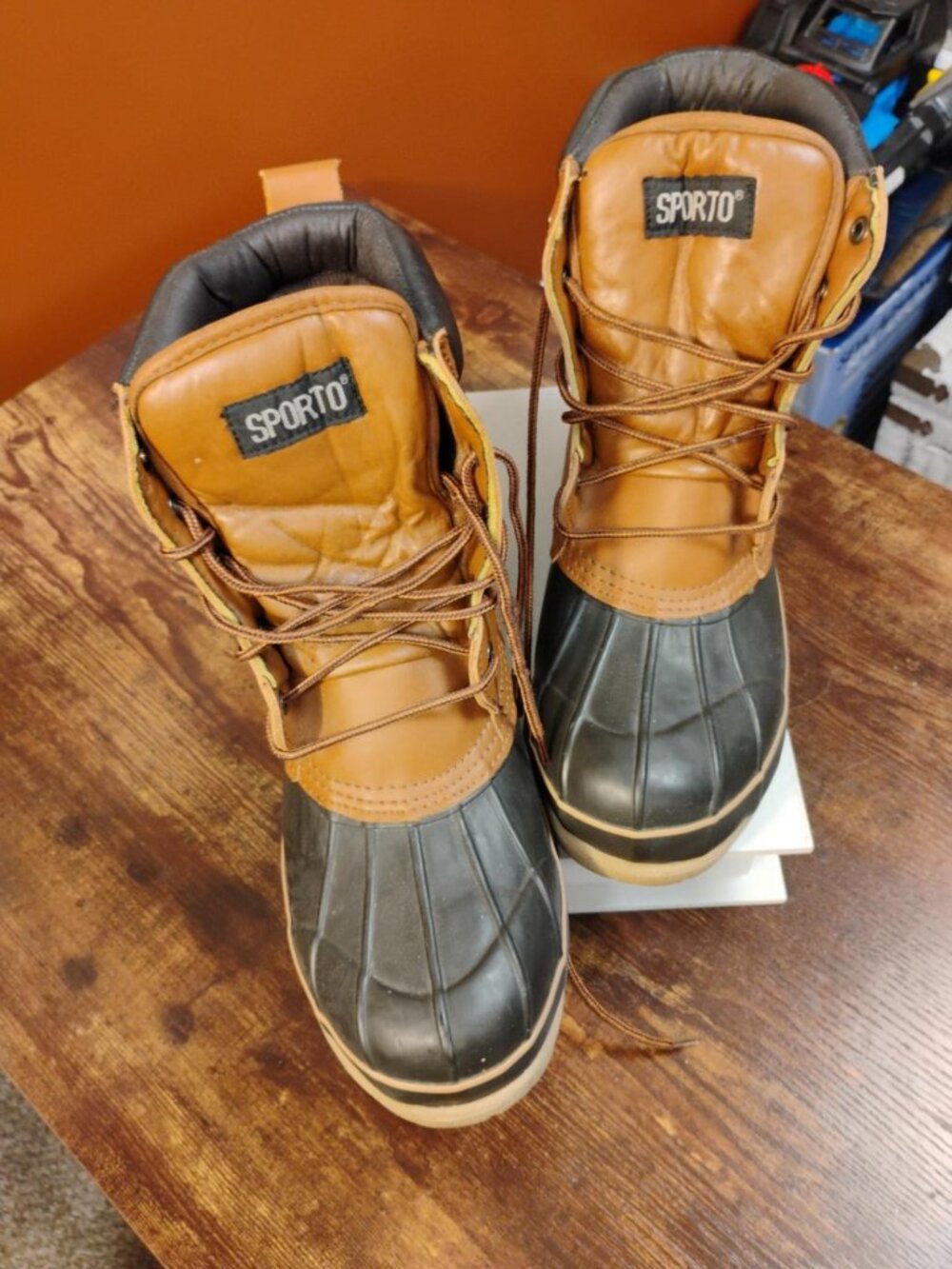 Vintage Sporto Men’s Leather Duck Boots Brown Black Size 13M Style 293